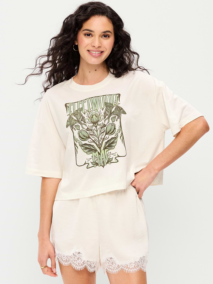 Image number 1 showing, Fleetwood Mac™ Crew-Neck Oversized Crop T-Shirt