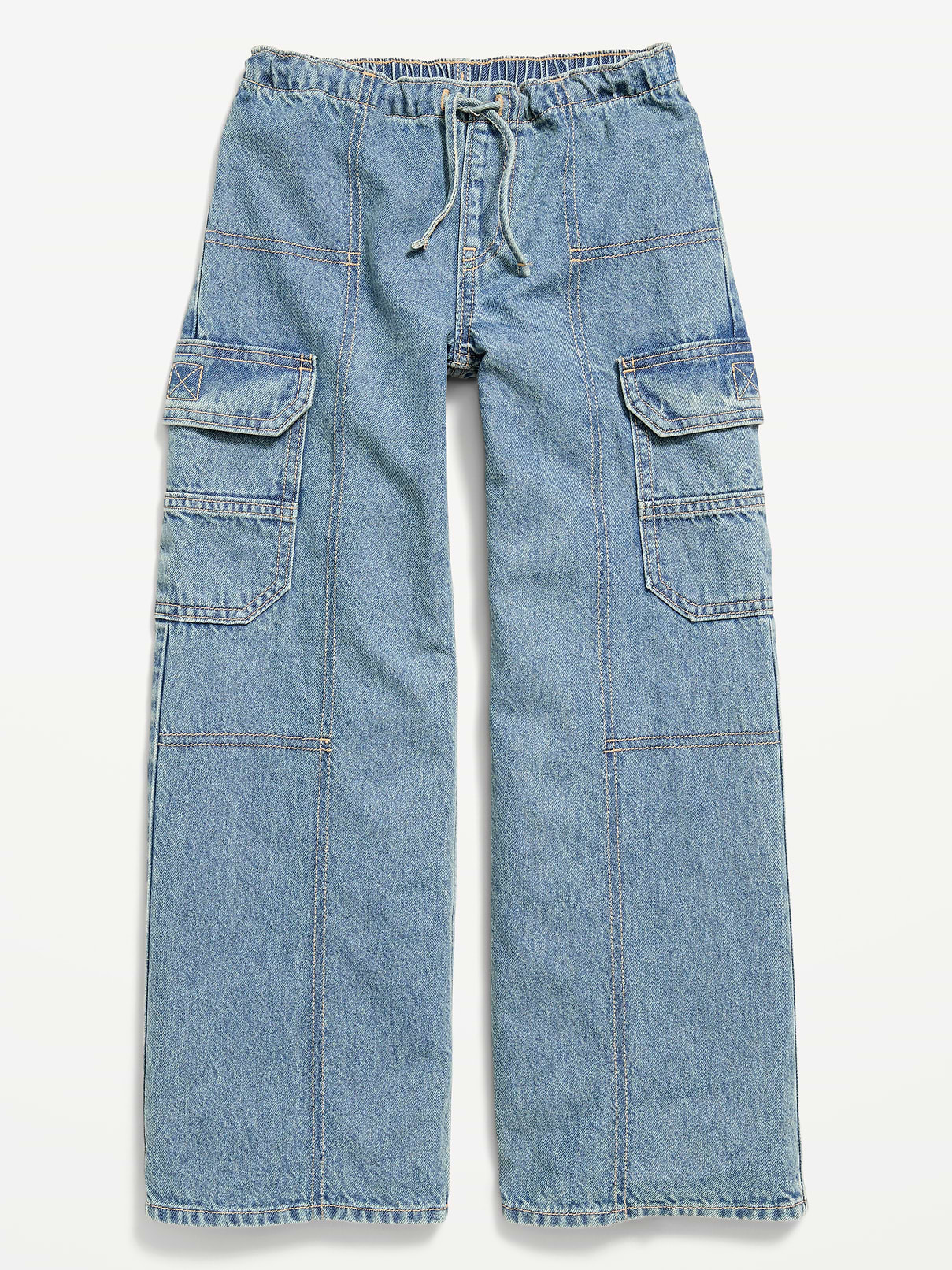 Image number 4 showing, Pull-On Low-Rise Super Baggy Wide-Leg Cargo Jeans for Girls