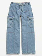 Image number 4 showing, Pull-On Low-Rise Super Baggy Wide-Leg Cargo Jeans for Girls