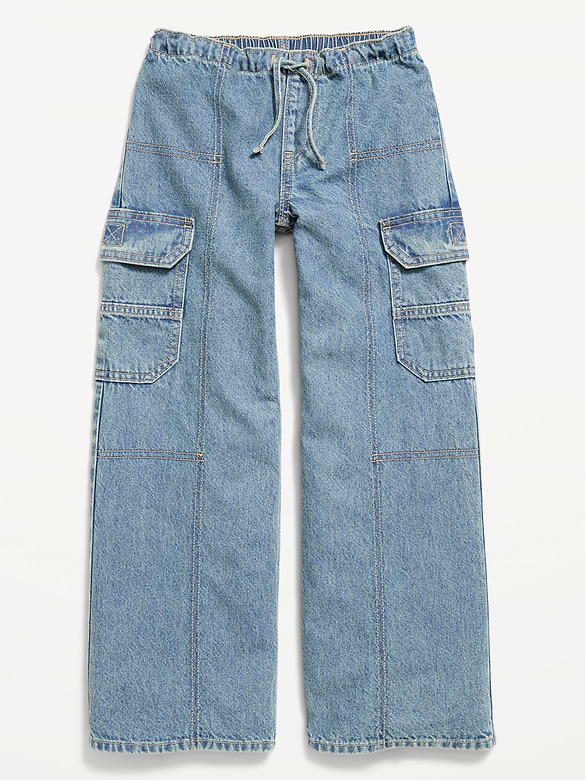 Pull-On Low-Rise Super Baggy Wide-Leg Cargo Jeans for Girls