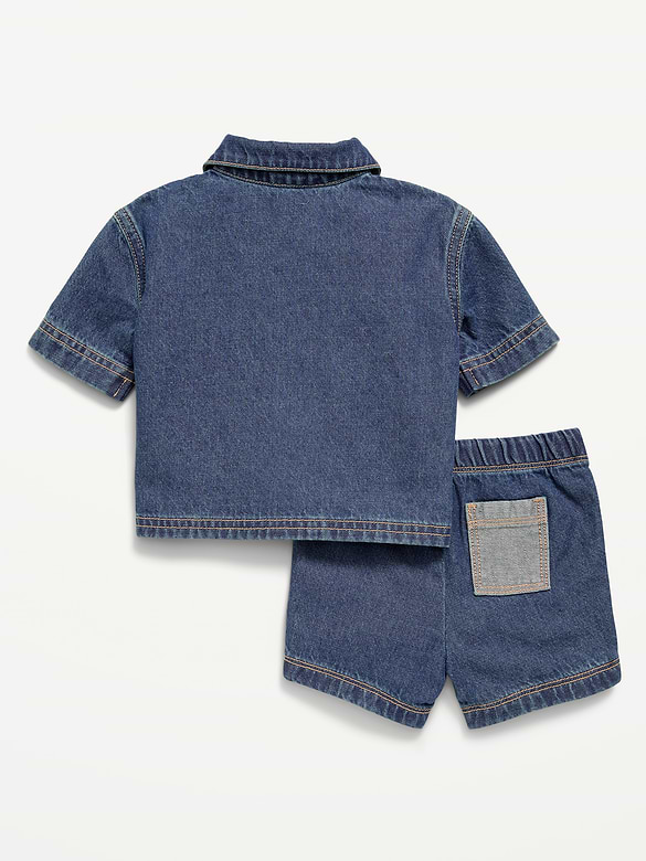 Short-Sleeve Denim Shirt and Shorts Set for Baby