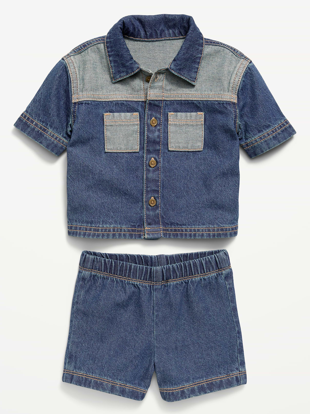 Image number 3 showing, Short-Sleeve Denim Shirt and Shorts Set for Baby