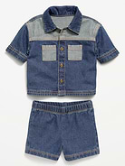 Image number 3 showing, Short-Sleeve Denim Shirt and Shorts Set for Baby
