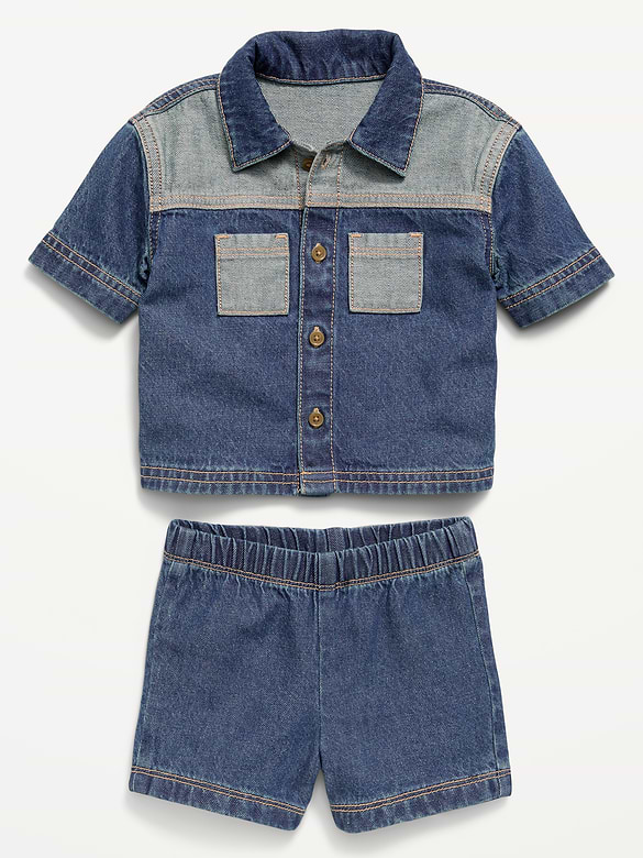 Short-Sleeve Denim Shirt and Shorts Set for Baby