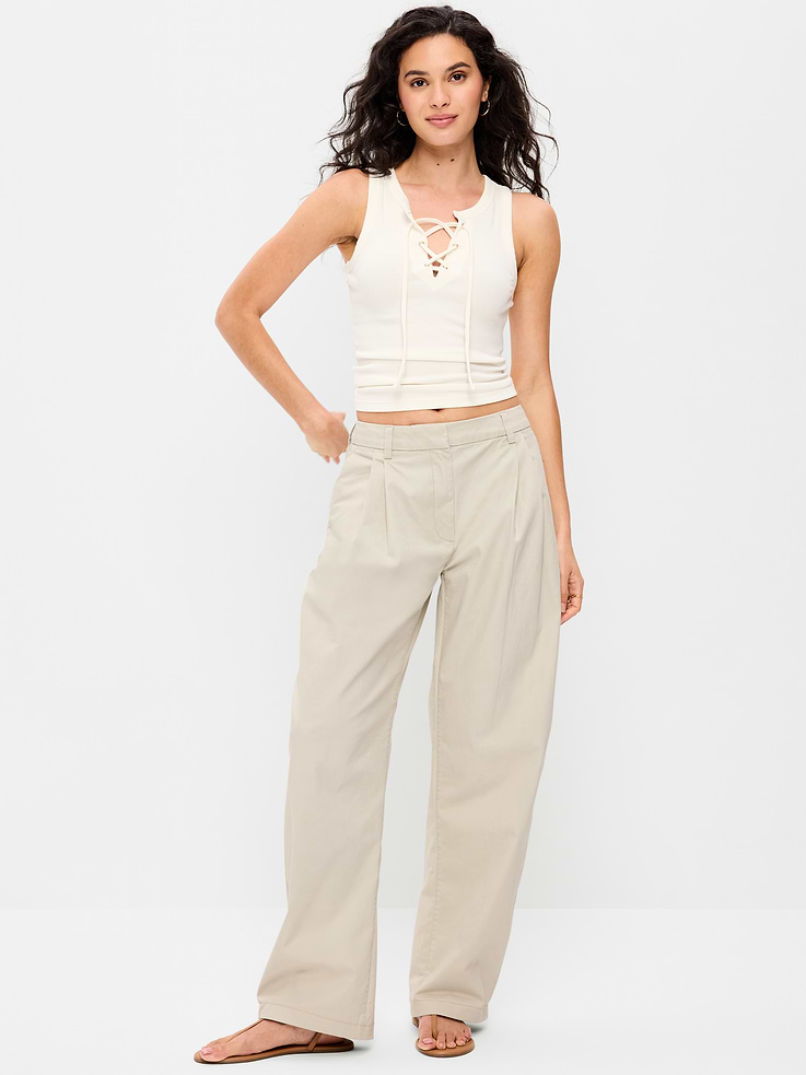 Image number 1 showing, High-Waisted Twill Barrel-Leg Pants