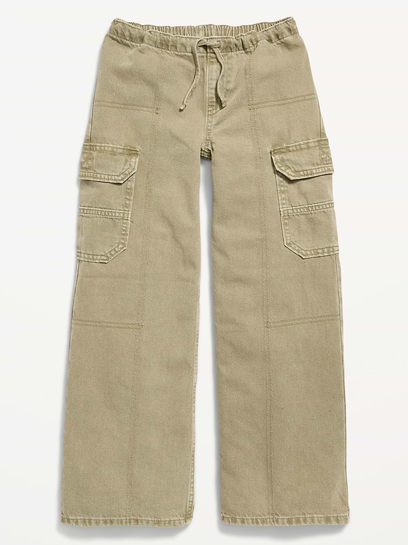 Pull-On Low-Rise Super Baggy Wide-Leg Cargo Jeans for Girls