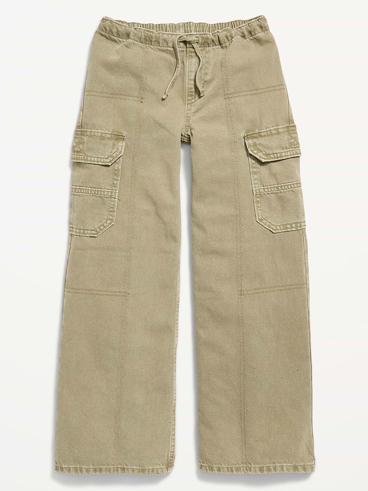 Image 4 of 5, Pull-On Low-Rise Super Baggy Wide-Leg Cargo Jeans for Girls