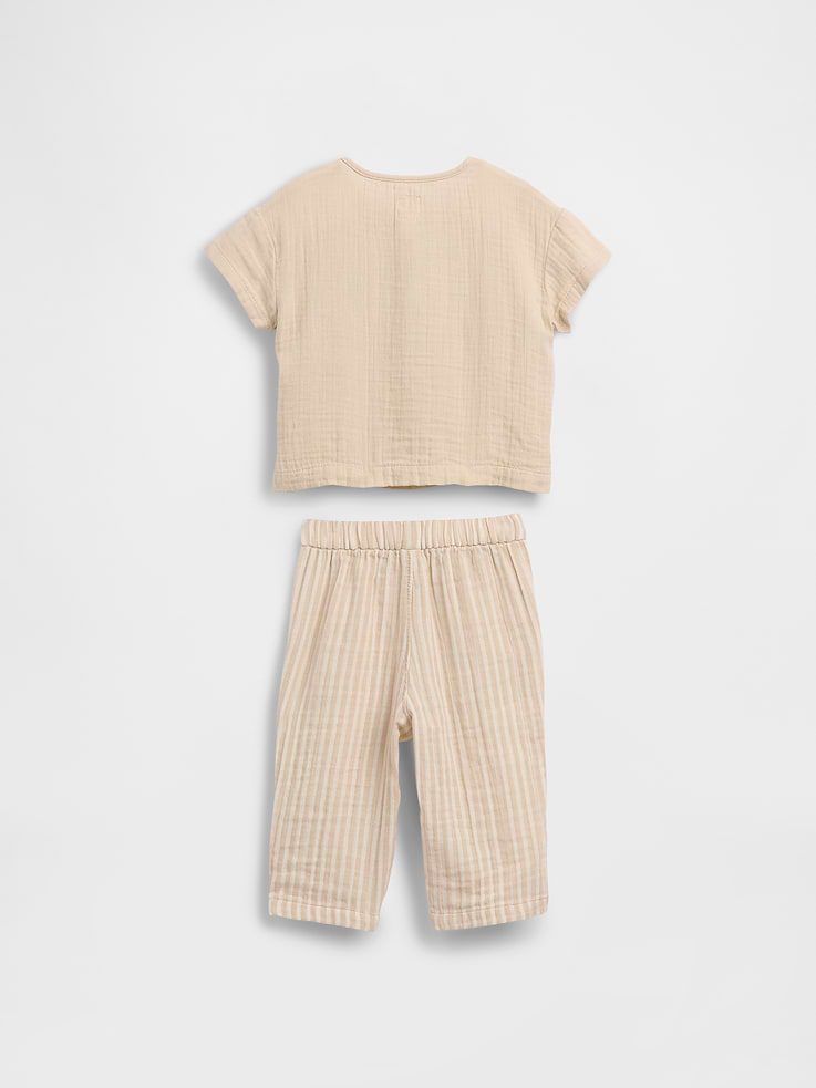 Image number 2 showing, Baby Cotton Gauze Henley Outfit Set