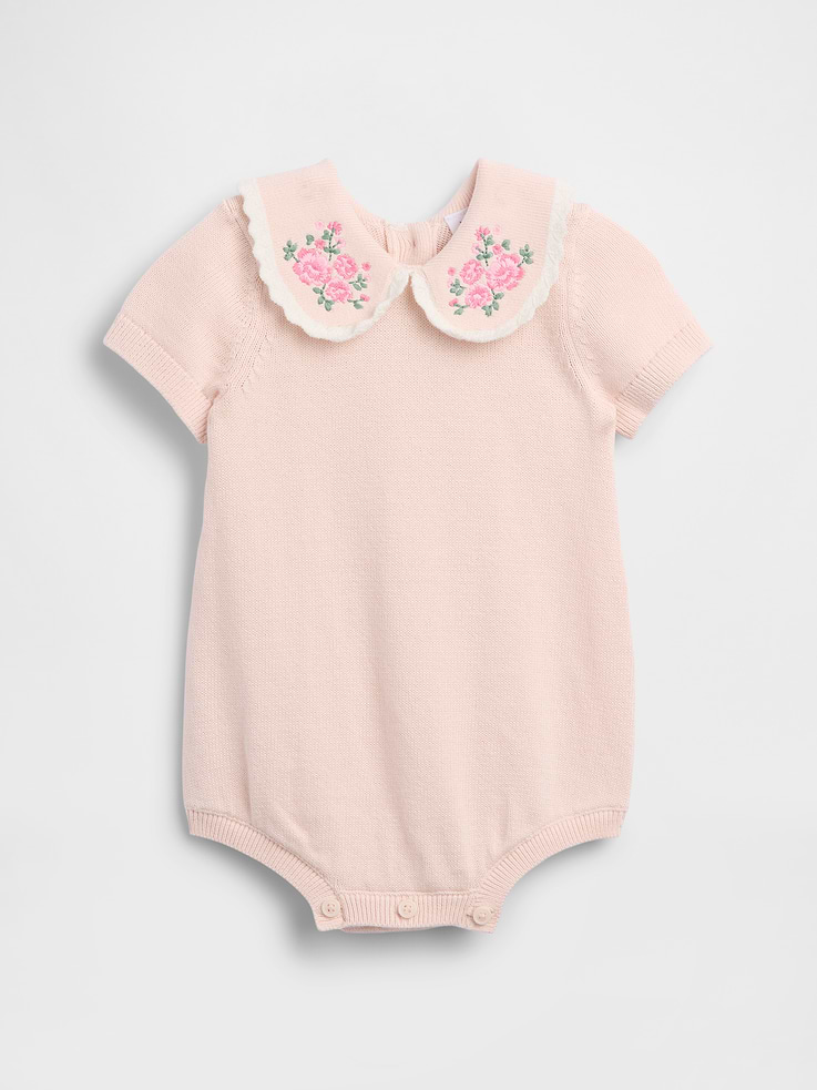 Image number 1 showing, Baby Embroidered Collar Sweater Bodysuit