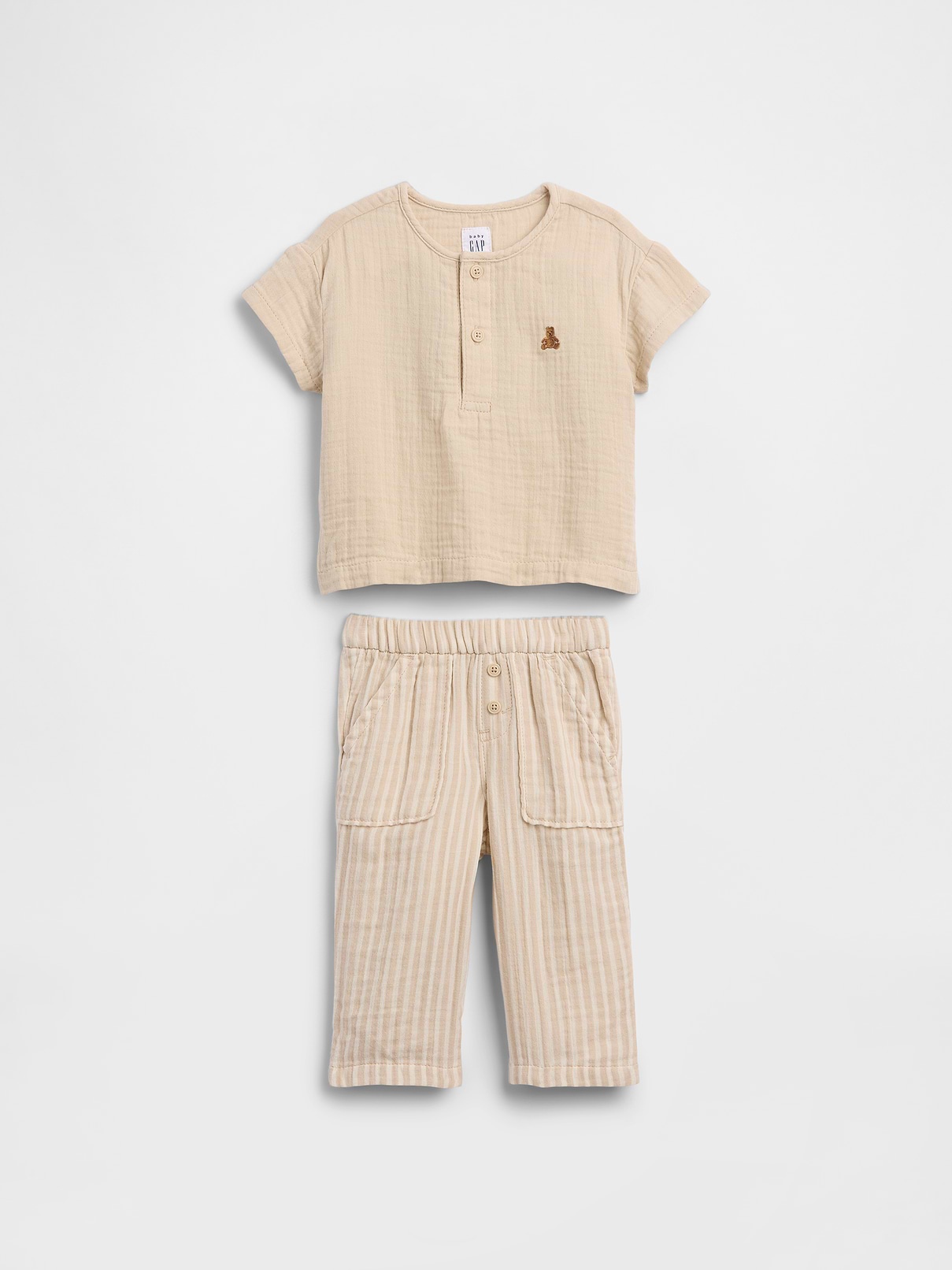 Baby Cotton Gauze Henley Outfit Set
