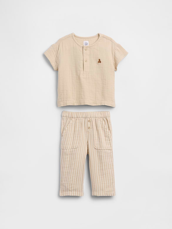 Baby Cotton Gauze Henley Outfit Set