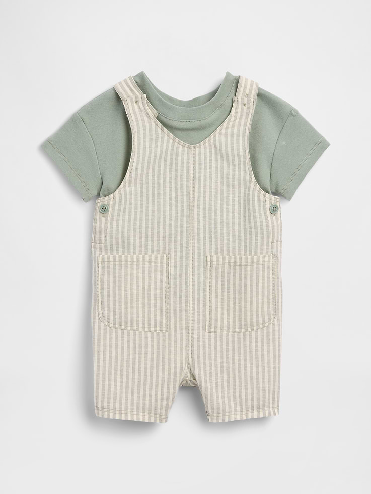 Image number 1 showing, Baby Linen-Cotton Shortall Outfit Set