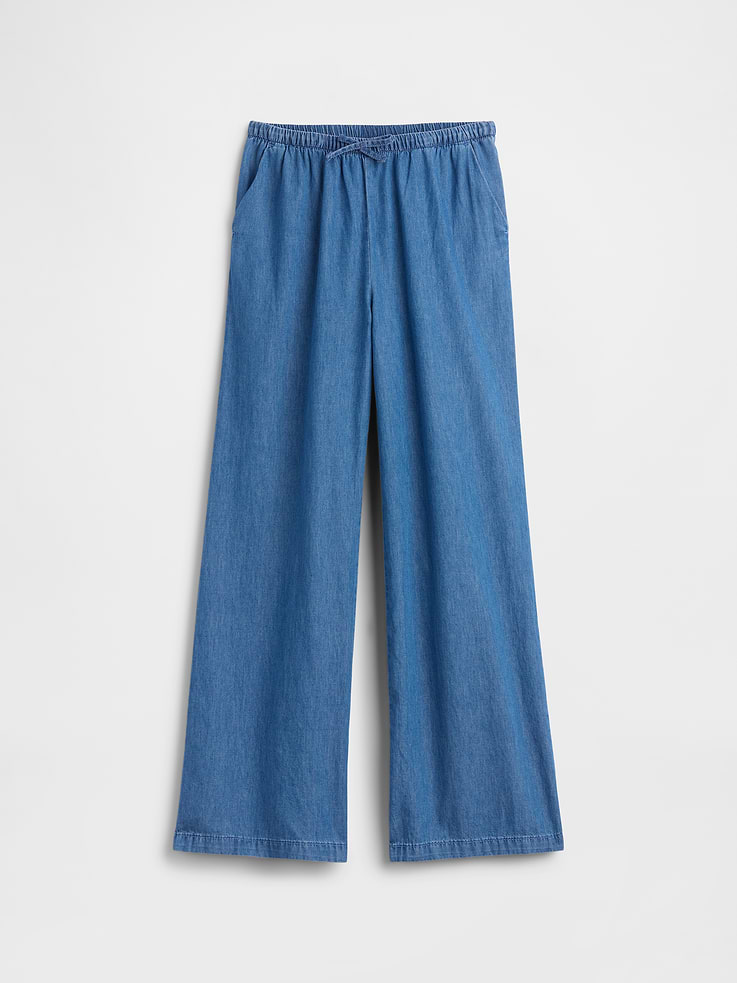 Image number 1 showing, Kids Pull-On Wide-Leg Chambray Pants