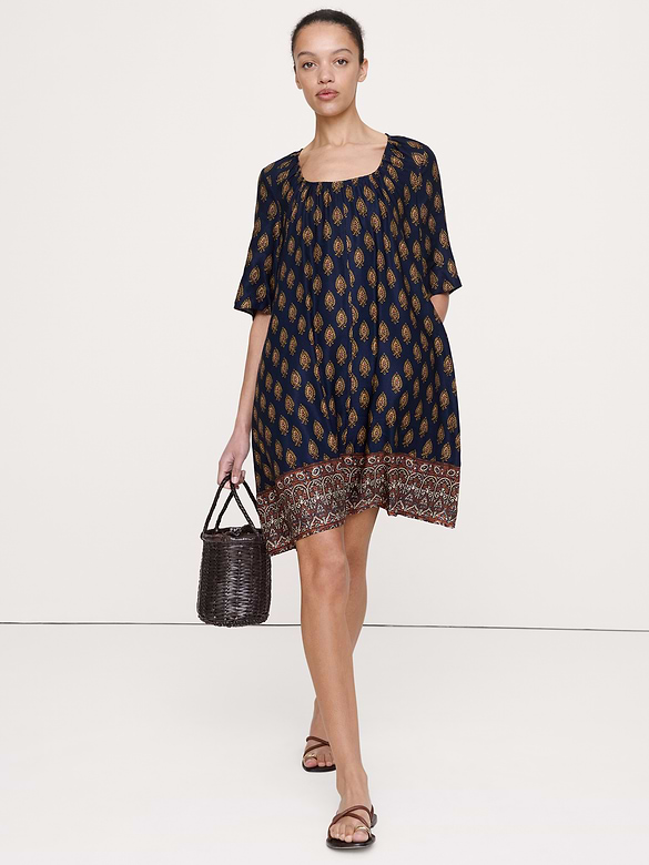 Viscose-Linen Scoop-Neck Mini Dress