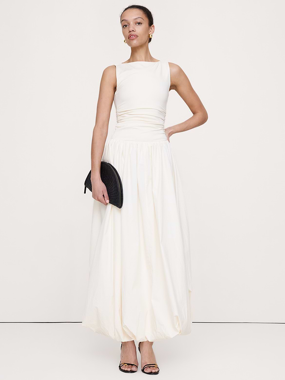 Jersey + Cotton Poplin Bubble-Hem Dress