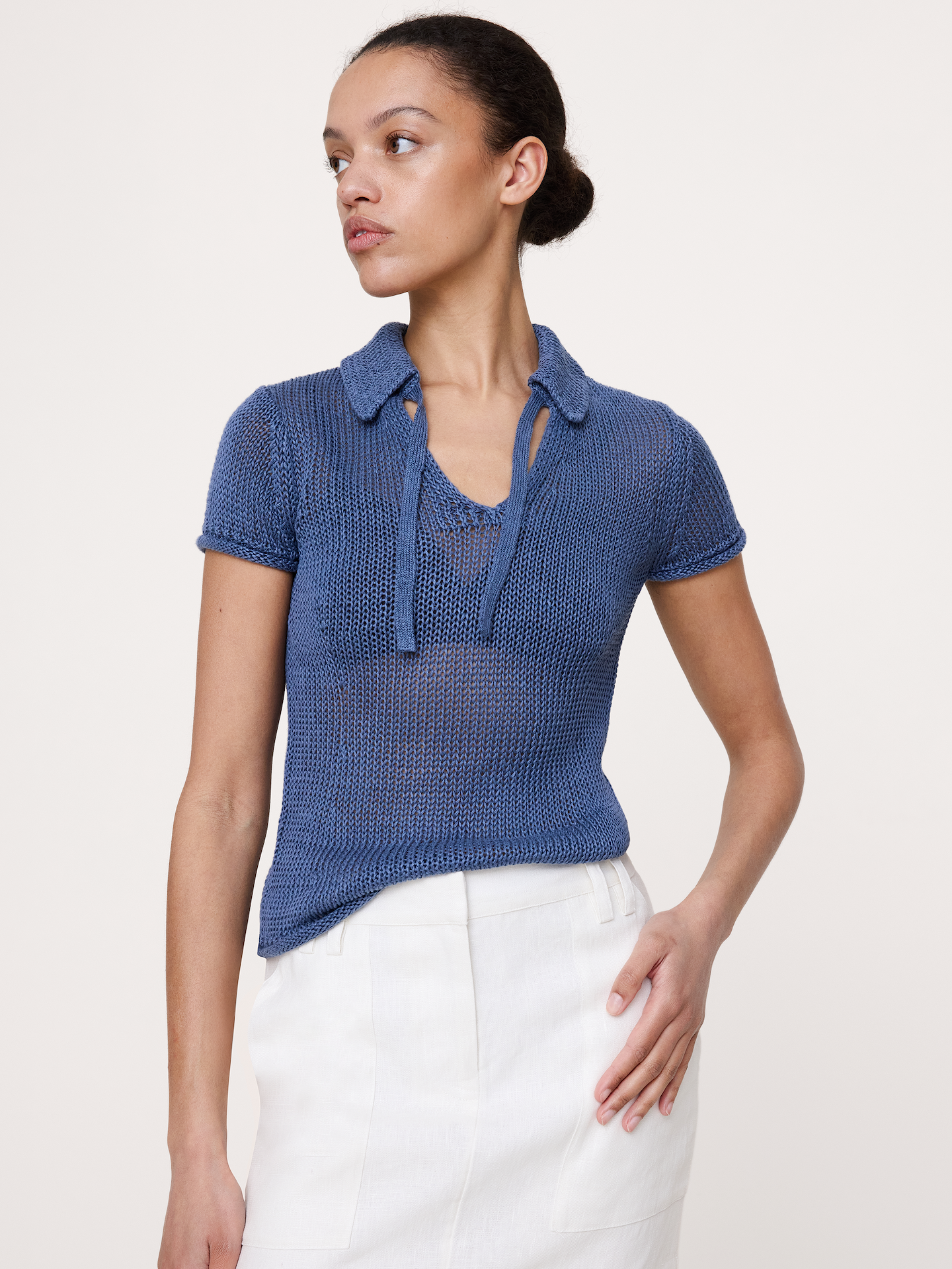 Image number 1 showing, Heirloom Linen Tie-Neck Polo