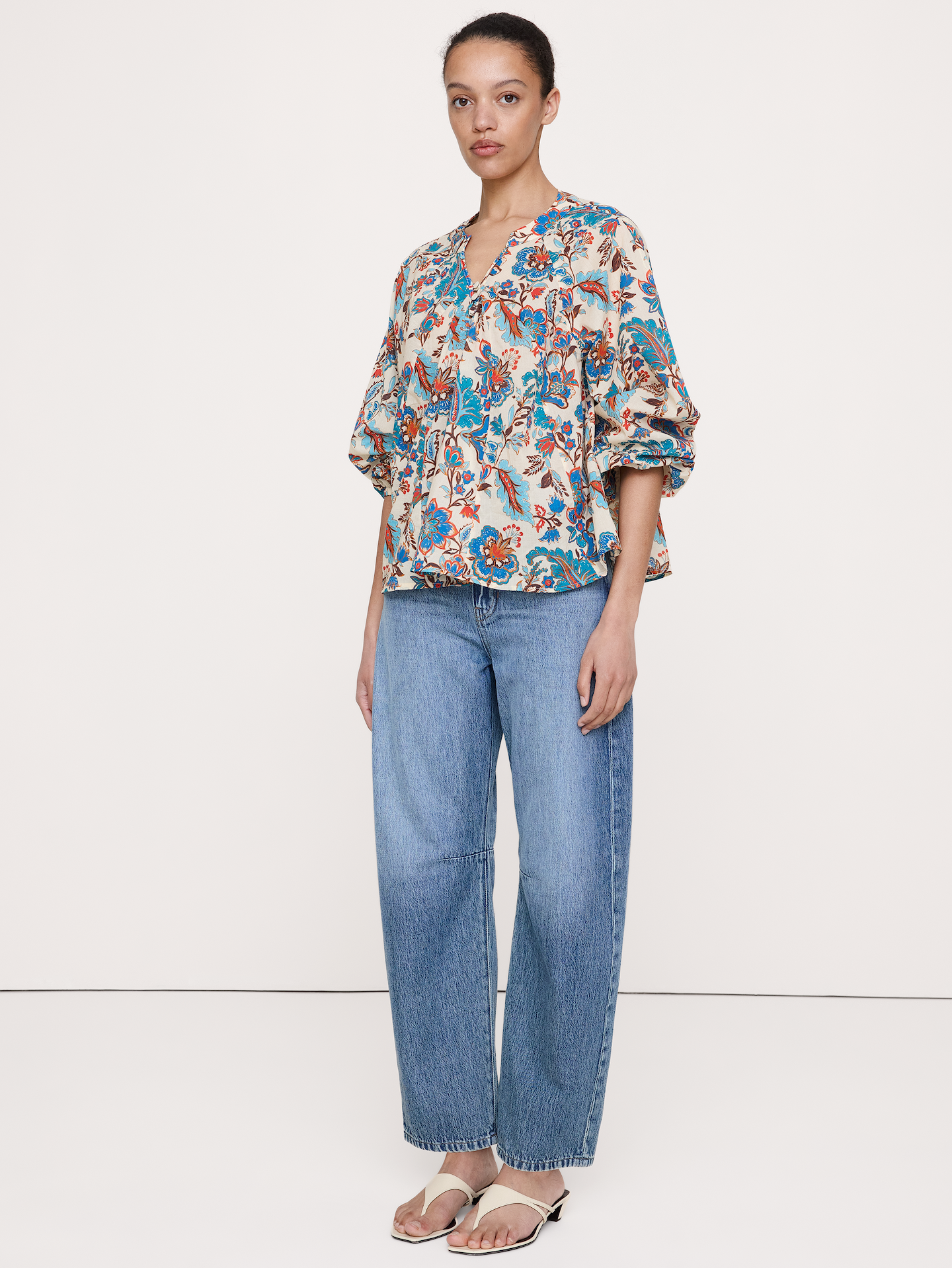 Image number 1 showing, Lightweight Cotton Split-Neck Top