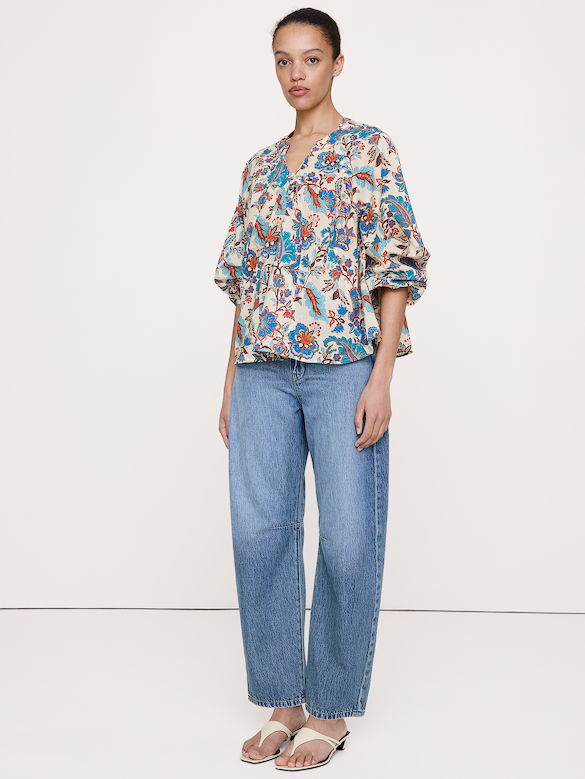 Lightweight Cotton Split-Neck Top