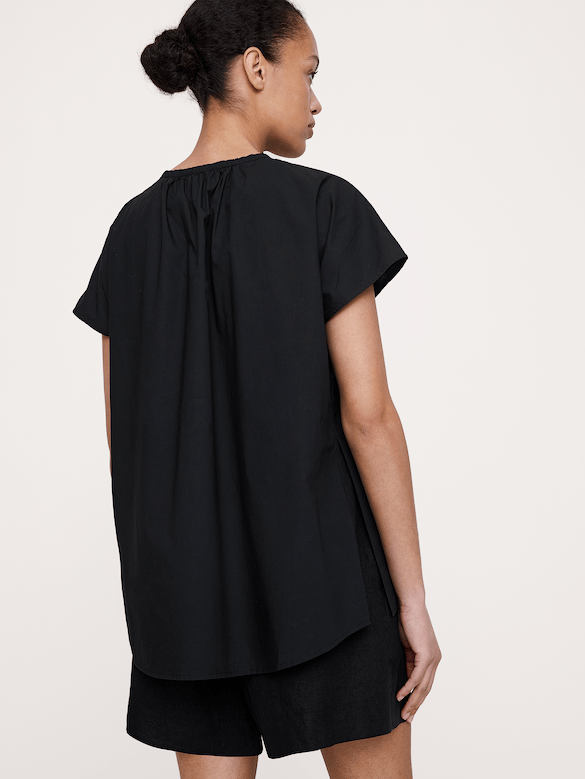 Cotton Poplin Split-Neck Tunic