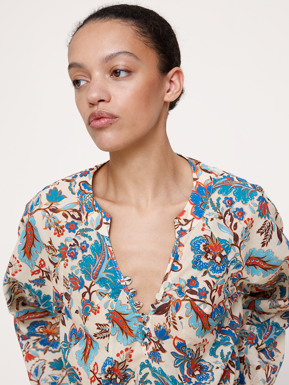 Lightweight Cotton Split-Neck Top
