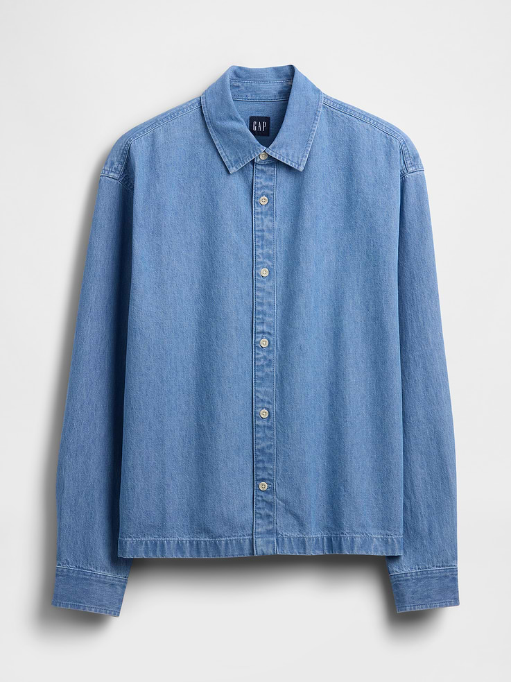 Image number 5 showing, Denim Relaxed Straight-Hem Shirt