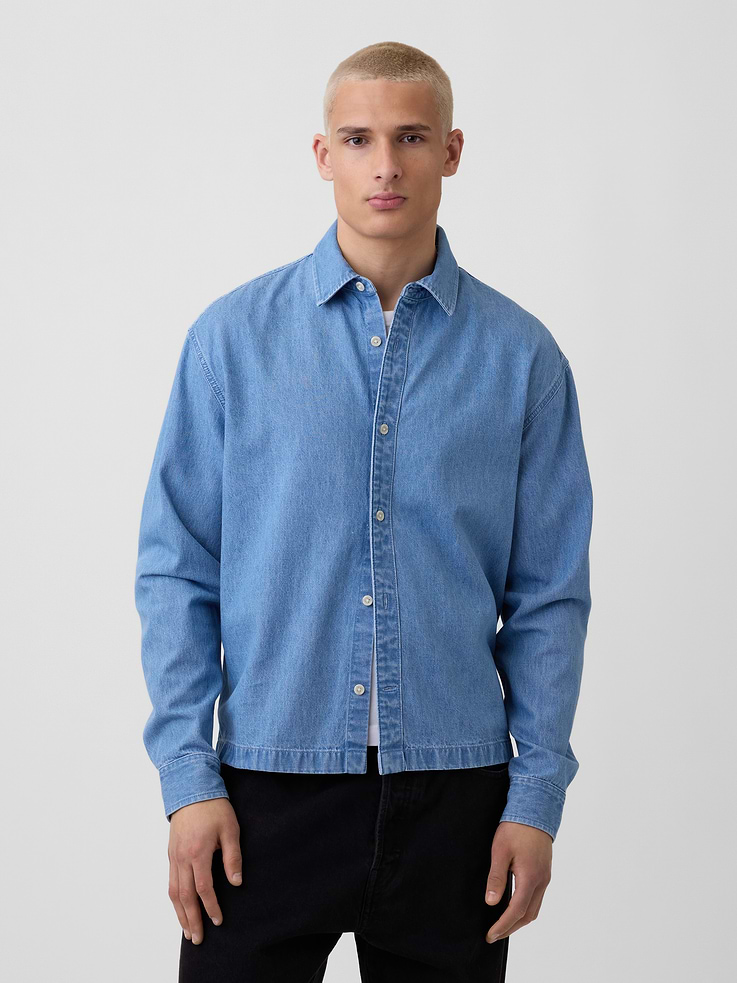 Image number 1 showing, Denim Relaxed Straight-Hem Shirt