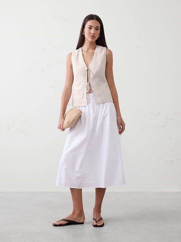 Linen-Blend Tie-Front Vest