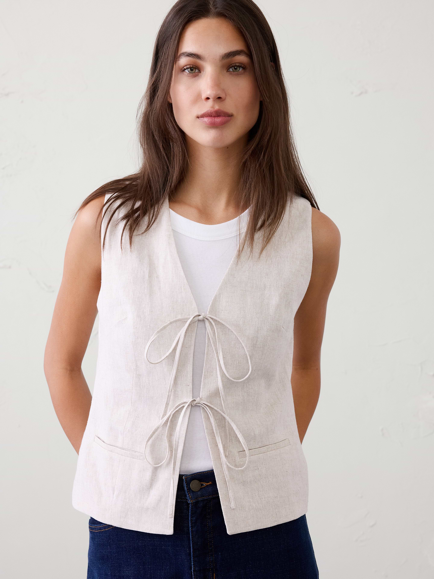 Image number 1 showing, Linen-Blend Tie-Front Vest