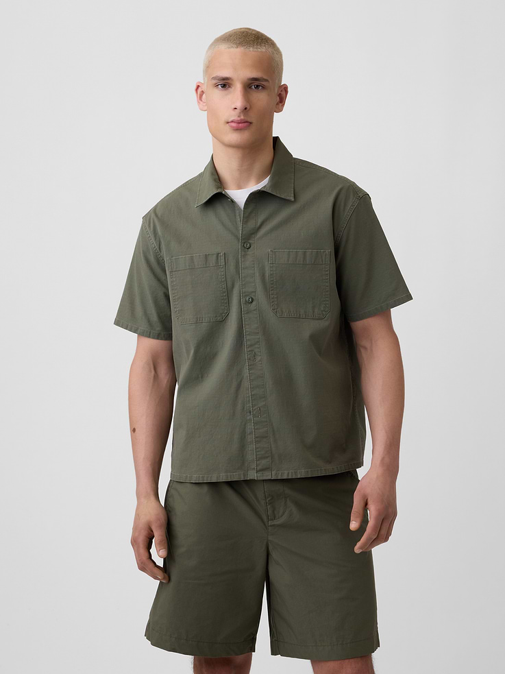 Image number 1 showing, Relaxed Straight-Hem Utility Shirt
