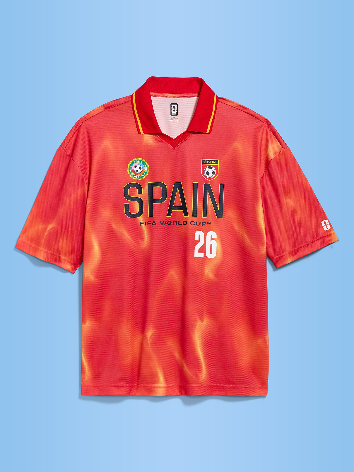 Image 1 of 2, spread v collar, short sleeves, graphic at front, © FIFA, FIFA'S OFFICIAL LICENSED PRODUCT LOGOS, AND ALL BRAND ELEMENTS, DESIGNS AND TRADE NAMES OF FIFA AND FIFAE TOURNAMENTS, EVENTS AND PRODUCTS ARE COPYRIGHTS AND/OR TRADEMARKS OF FIFA., Product #902020