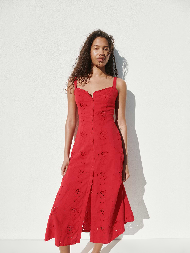 Image number 6 showing, Linen-Blend Embroidered Cami Maxi Dress