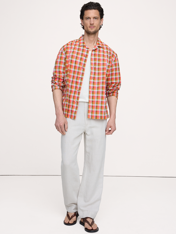 Relaxed-Fit Summerweight Cotton Long-Sleeve Resort Shirt