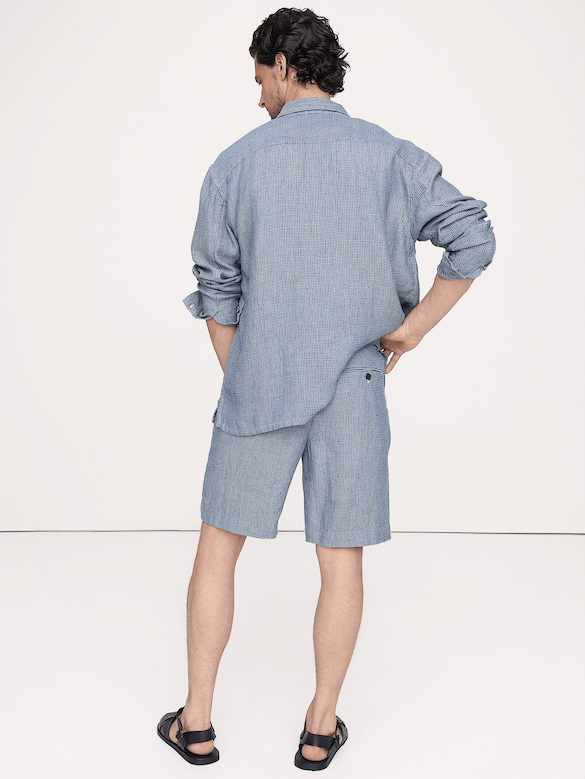 9" Pleated Linen-Cotton Pull-On Short