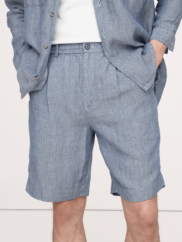 9" Pleated Linen-Cotton Pull-On Short