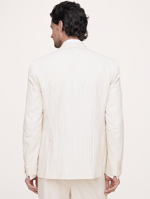 Double-Breasted Italian Cotton-Linen Seersucker Suit Jacket