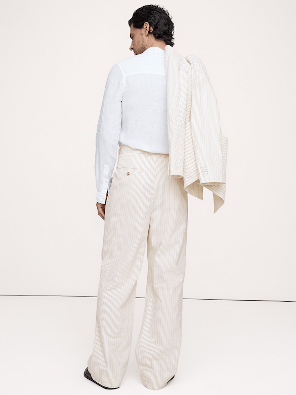 Pantalon de complet en mélange gaufré de coton et lin italien