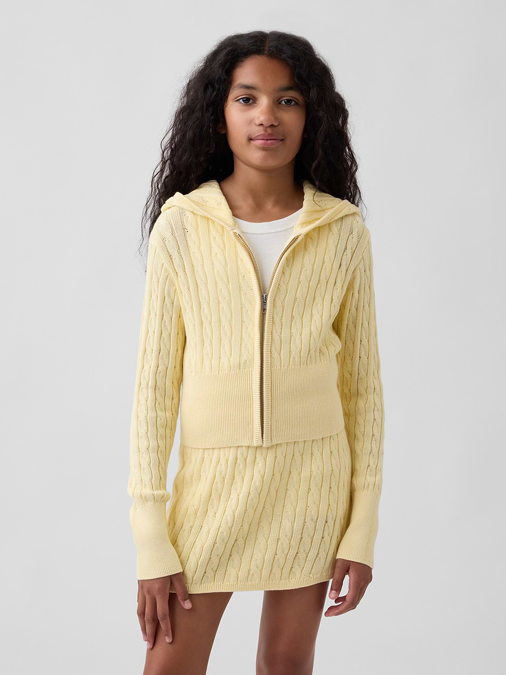 Image number 1 showing, Kids 100% Cotton Cable-Knit Sweater Zip Hoodie