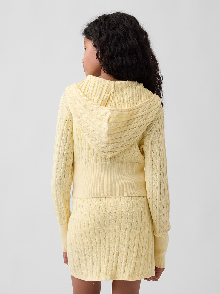 Image number 3 showing, Kids 100% Cotton Cable-Knit Sweater Zip Hoodie