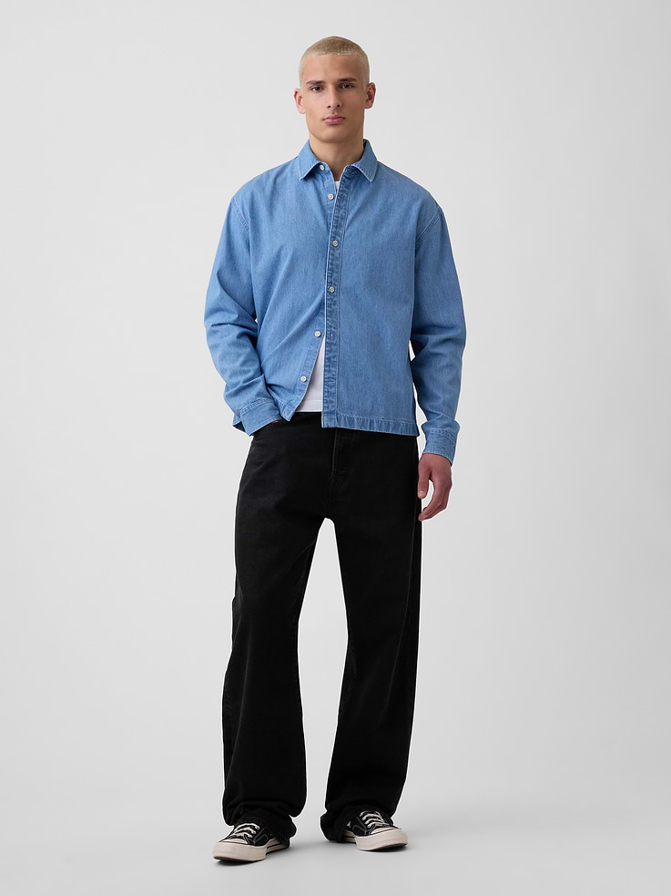 Image number 2 showing, Denim Relaxed Straight-Hem Shirt