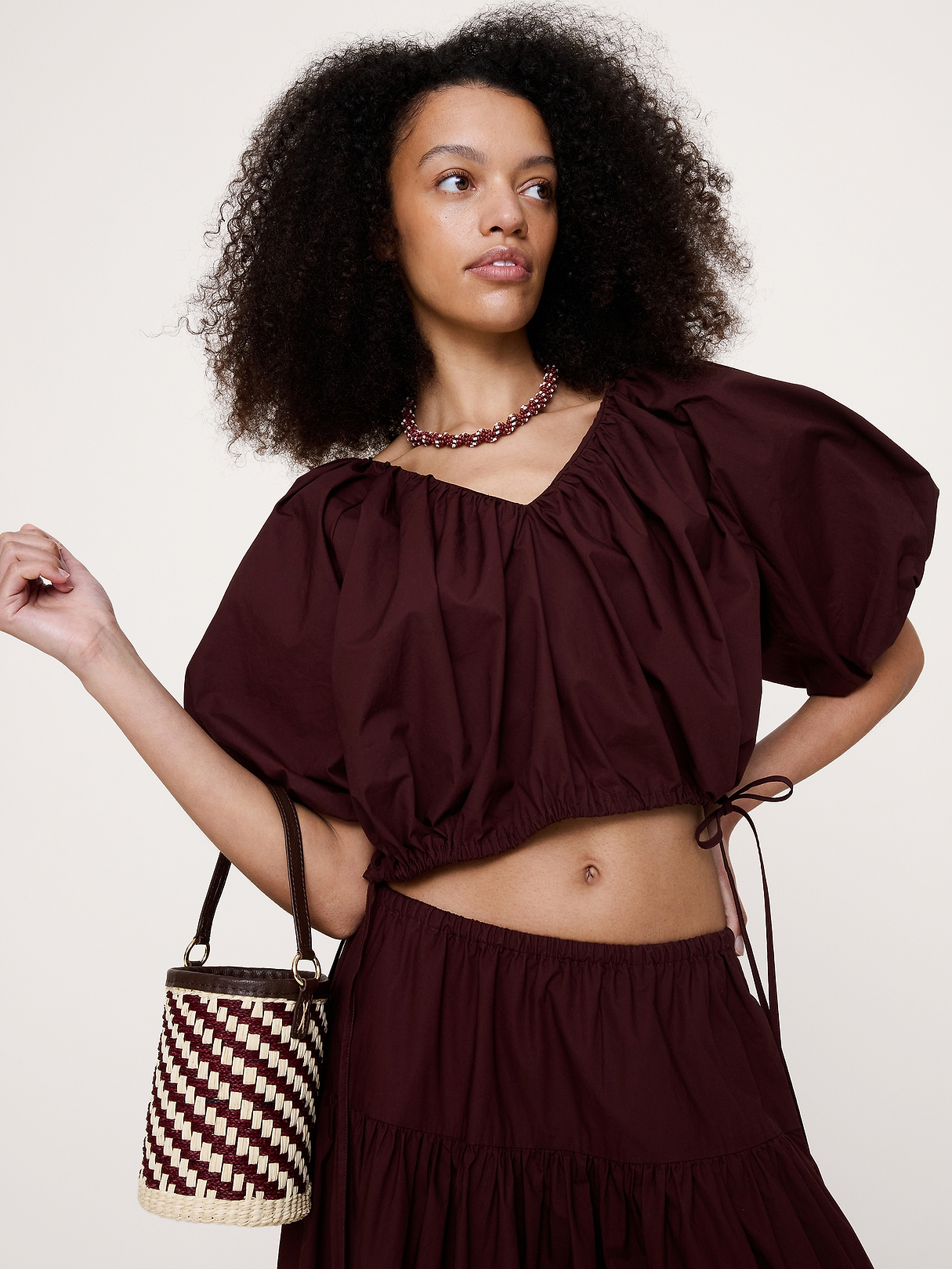 Cotton Poplin Bubble-Hem Cropped Top | Banana Republic