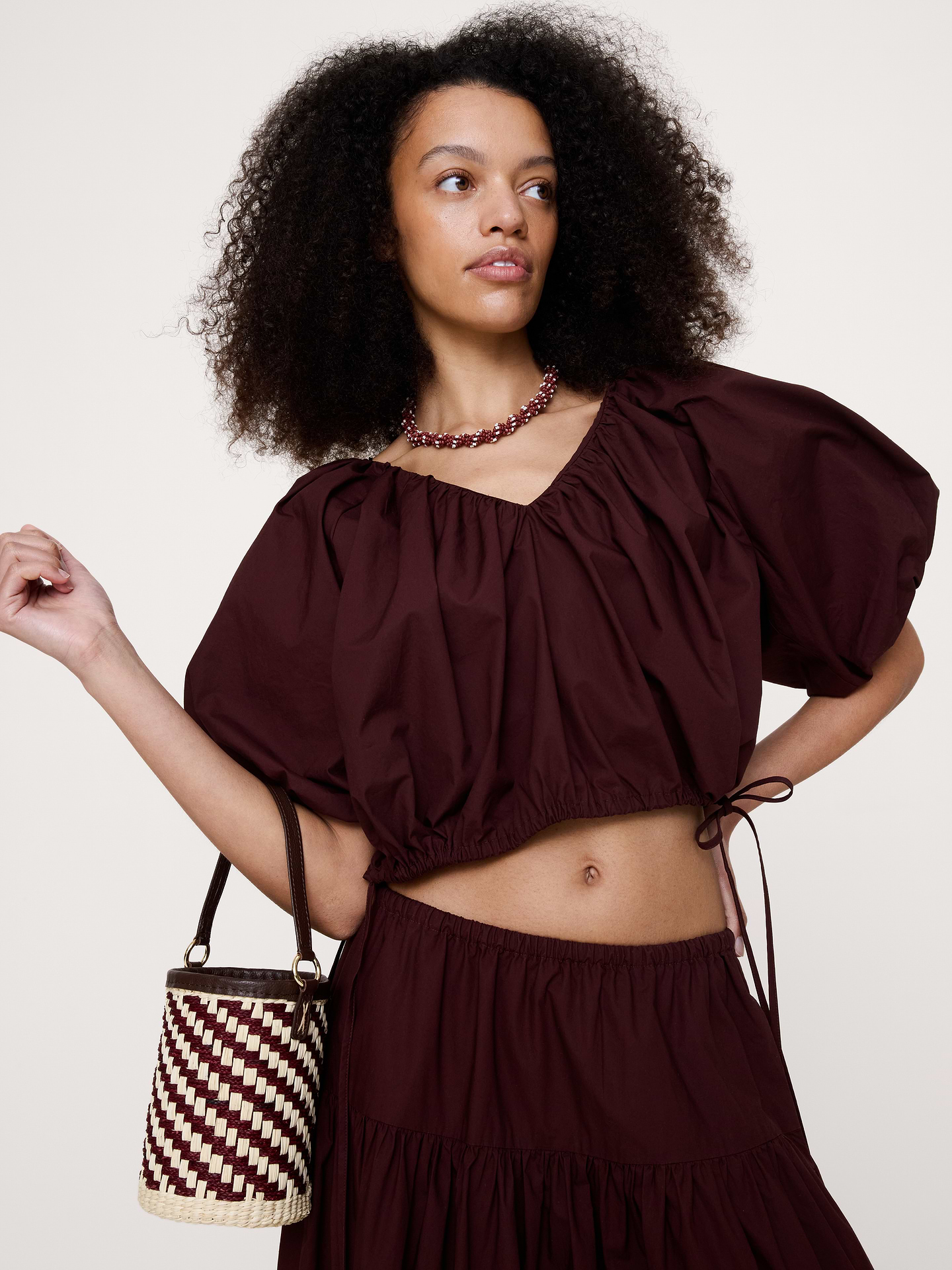 Image number 1 showing, Cotton Poplin Bubble-Hem Cropped Top