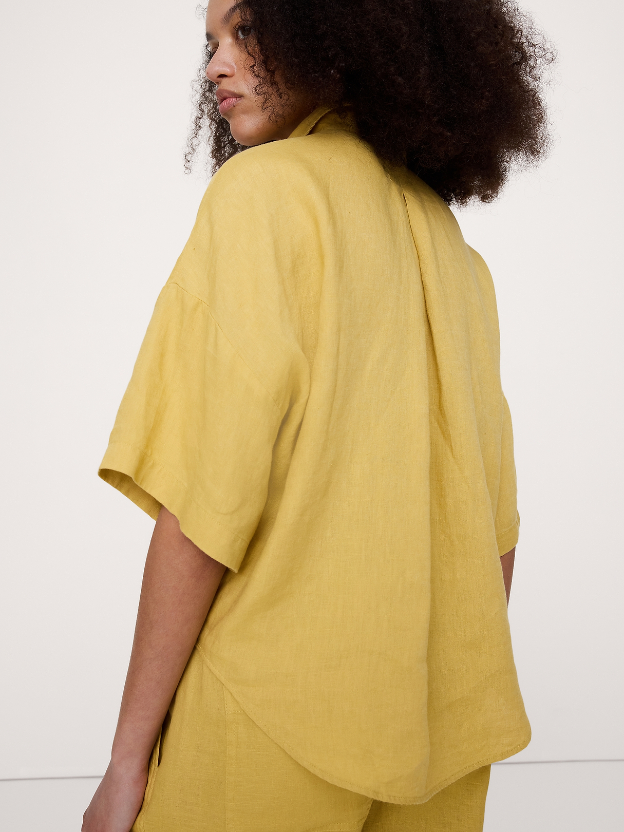 00s Banana Republic 短丈 リネンシャツ ライムイエロー Linen Short-Sleeve Shirt | Banana Republic