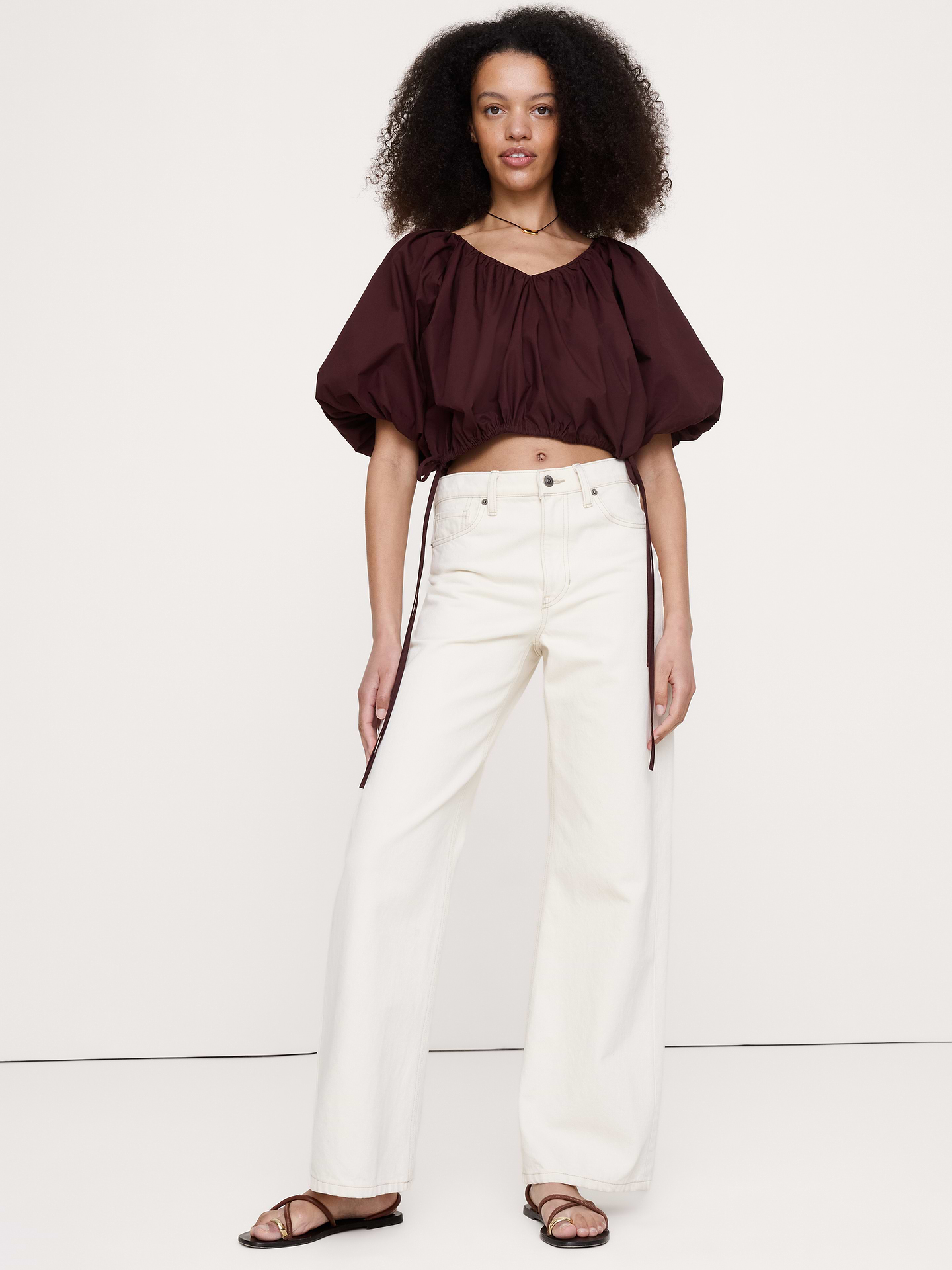 Image number 6 showing, Cotton Poplin Bubble-Hem Cropped Top