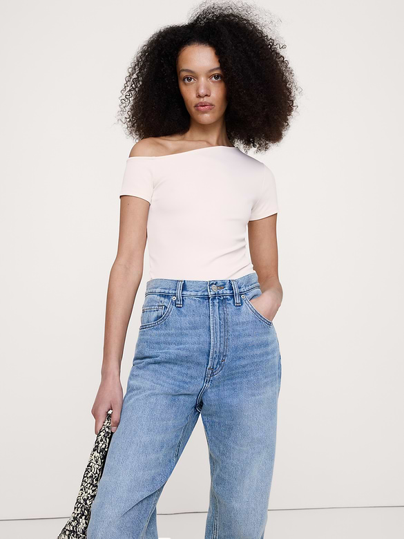 Sculpted-Stretch Off-Shoulder Top