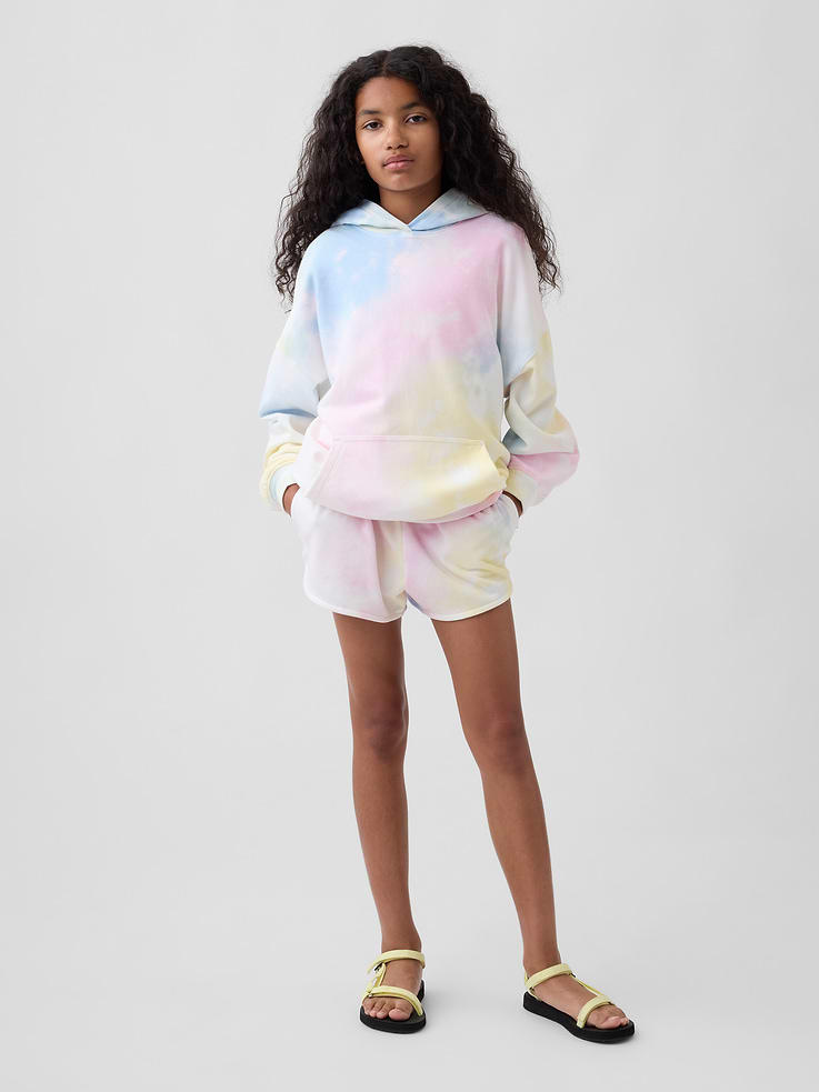 Image 1 of 5, Our signature softer than soft sweats — now in a light French Terry. Brushed outside. Textured inside. Feels better than vintage, from day one., Soft cotton-blend French terry sweat shorts in a relaxed fit., Elasticized waist with inner drawcords., Side on-seam pockets., Dolphin hem., Made with 52% Protocol cotton verified by the U.S. Cotton Trust Protocol, a program which works with farms committed to improving their environmental footprint by minimizing water usage and improving soil diversity (Claim No. 10127)., Made with 23% recycled polyester. Compared to virgin materials, using recycled materials helps reduce resource use and waste., This product was made in a factory that invests in gender equity and women’s empowerment through RISE. Learn more at gapinc.com/equity ., Product #898769