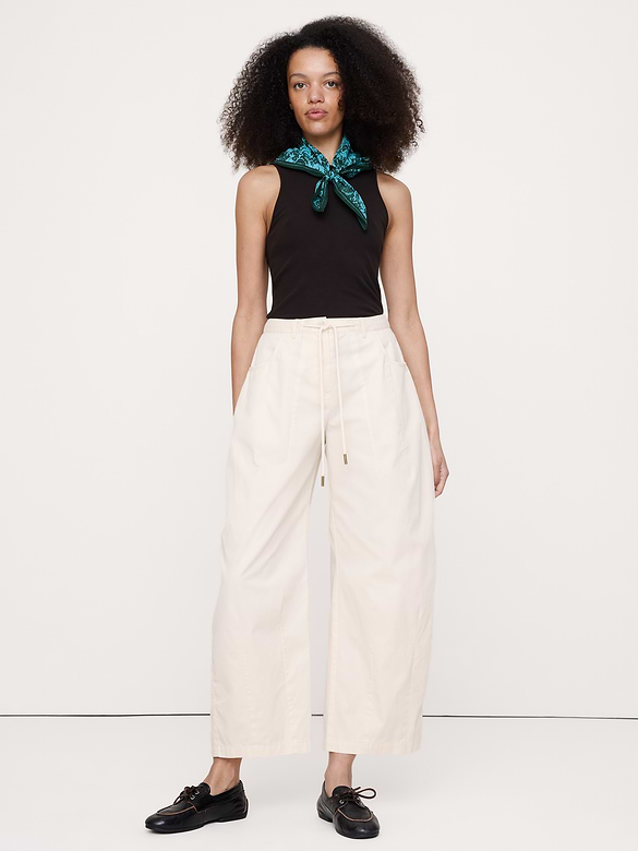 Mid-Rise Barrel Cotton Poplin Pant