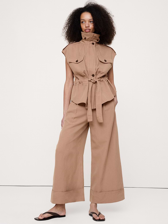 High-Rise Wide-Leg TENCEL™-Cotton-Linen Cropped Pant