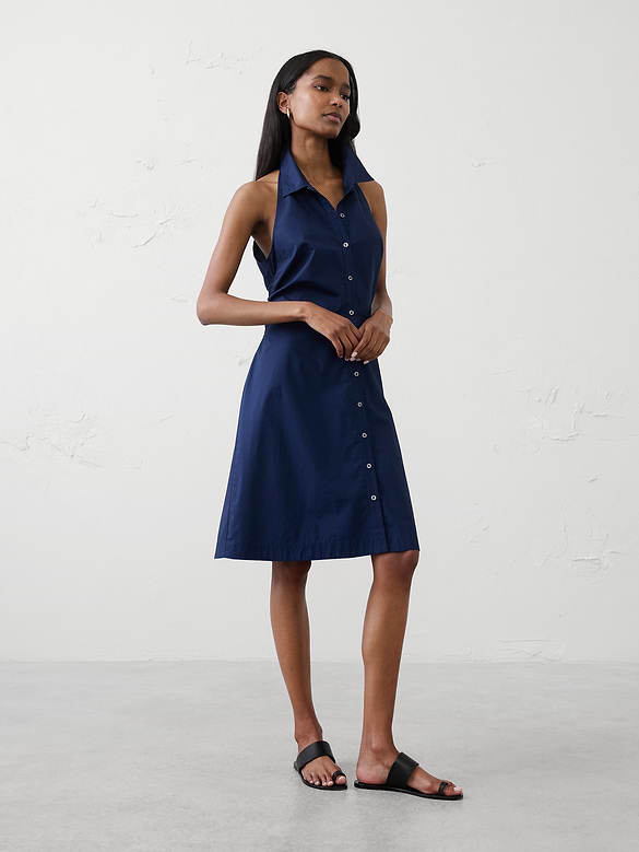 Shirred-Waist Above-Knee Dress