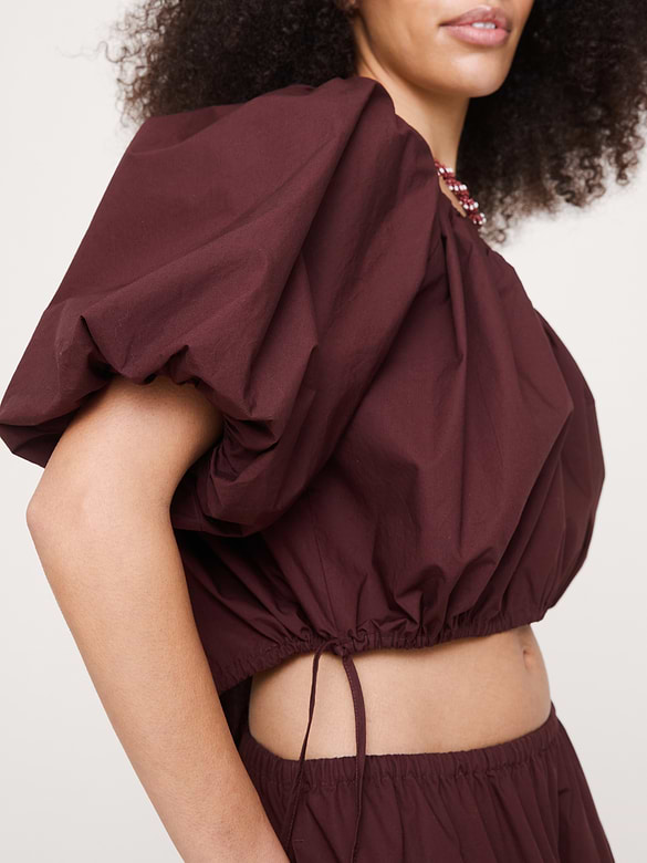 Cotton Poplin Bubble-Hem Cropped Top