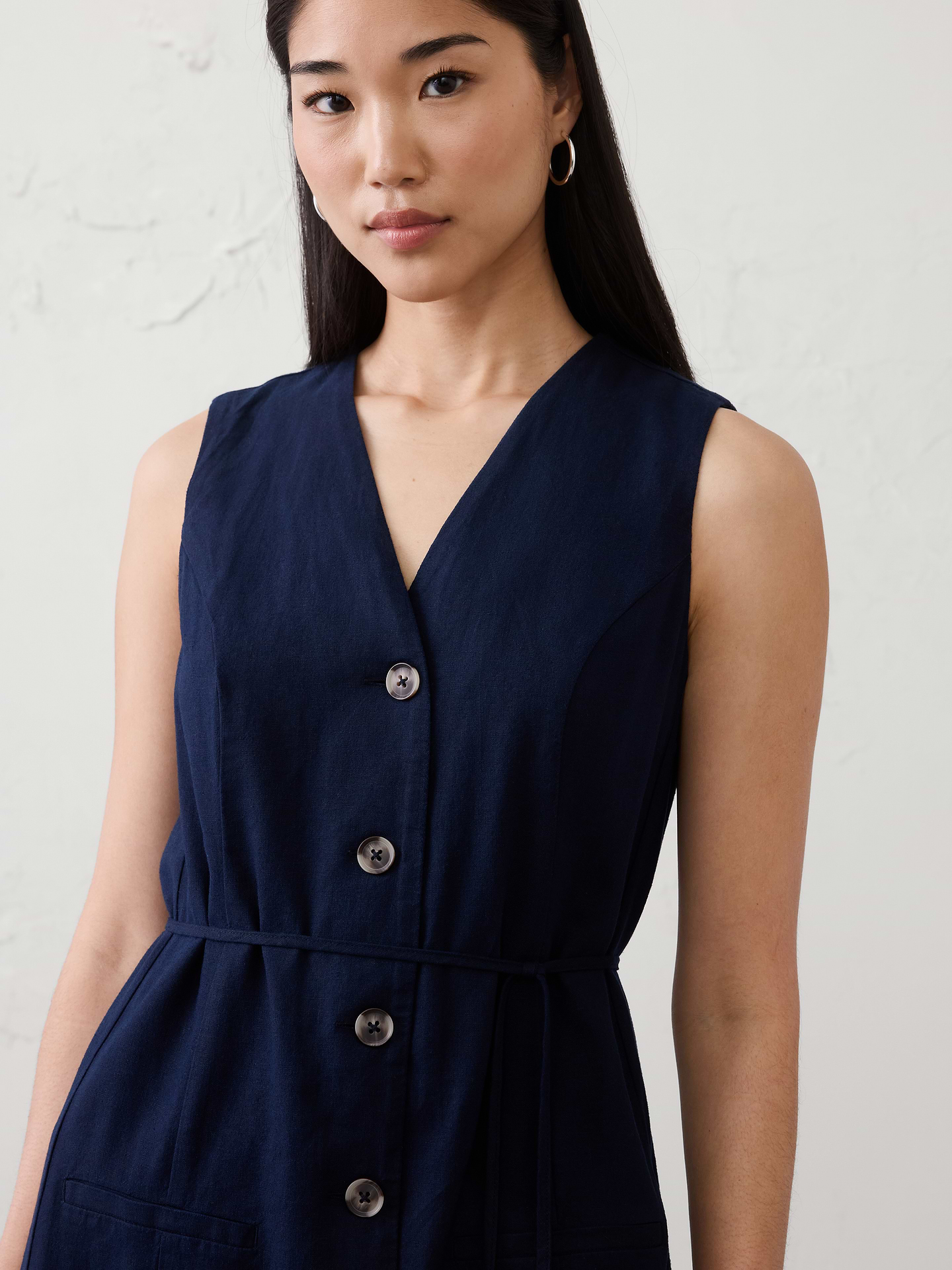 Image number 3 showing, Linen-Blend Button-Front Above-Knee Dress